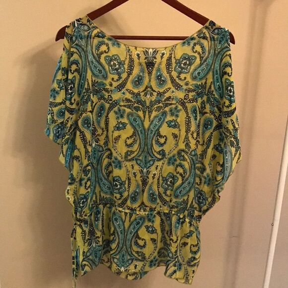 Apt 9 Blue & Green Paisley Sheer Blouse - Size Med - Picture 1 of 8
